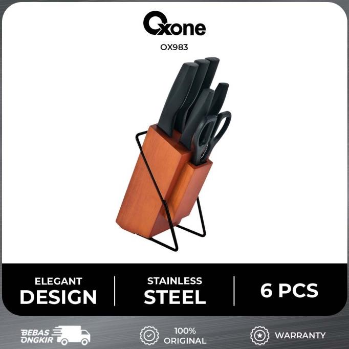 Oxone OX983 Pisau Set Tajam Wooden Block 5 Pisau 1 Gunting