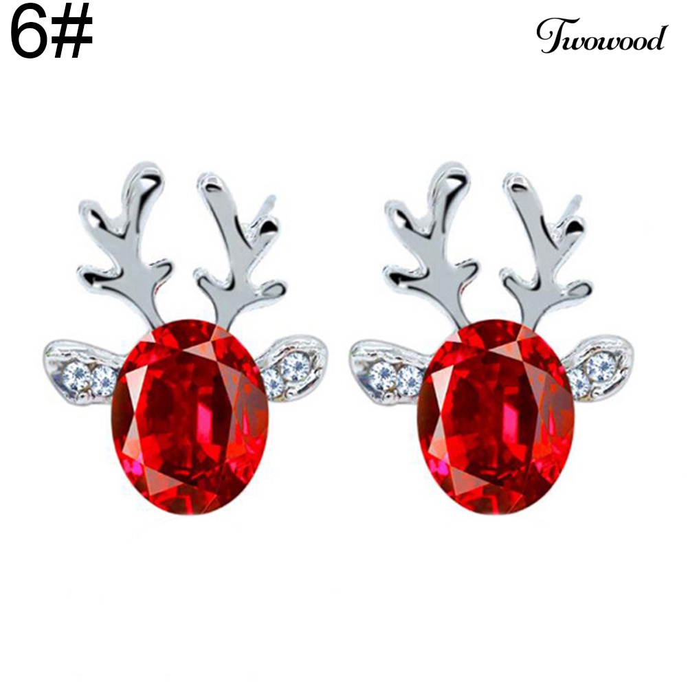 Anting Stud Desain Tanduk Rusa Aksen Batu Permata Tiruan 3D Untuk Wanita