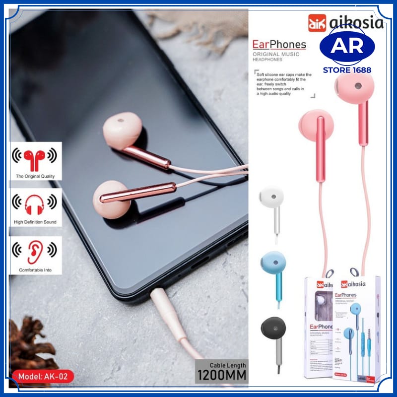 HF AIKOSIA MODEL AK02 SUARA JERNIH DAN BASS HANDSFREE / HEADSET/EARPHONE/HENDSET-AR STORE1688