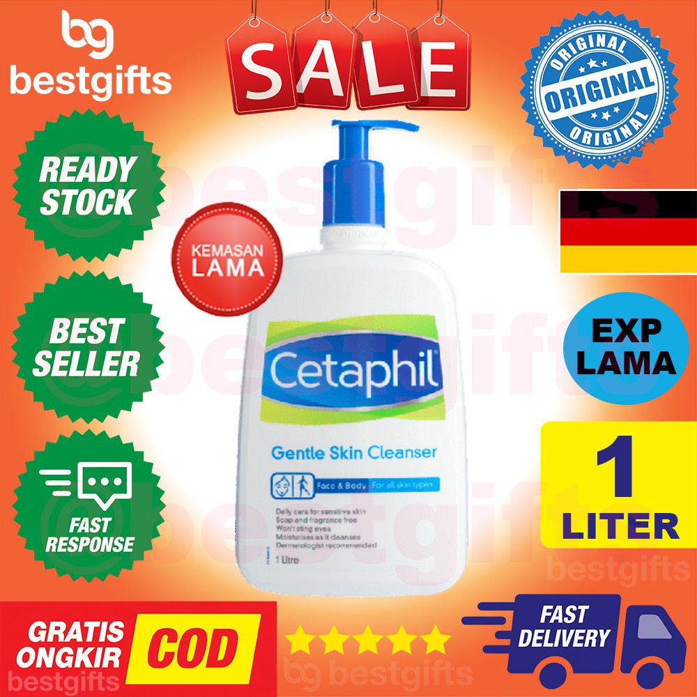 CETAPHIL GENTLE SKIN CLEANSER FOR FACE BODY ALL SKIN TYPES PEMBERSIH WAJAH SEMUA JENIS KULIT 1 LITER