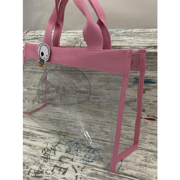 Tas Tote PVC Mika Transparant Fashion - Hitam, Resleting