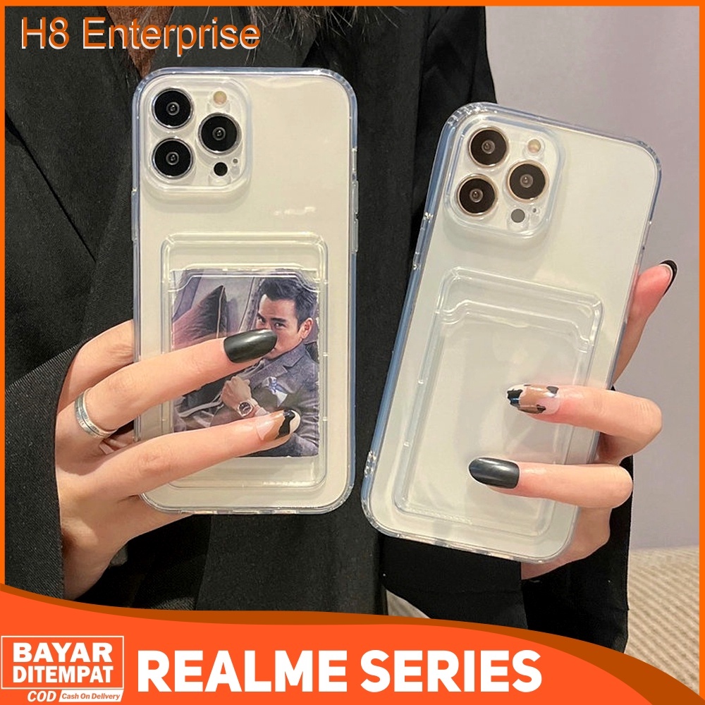 Case Realme 2 2 Pro 5 5i 6i 9i C3 C11 2020 C12 C15 C25 C35 Narzo 20 30A 50A 50A Prime Clear Transparant Card Slot TPU Casing Holder Simpan Kartu