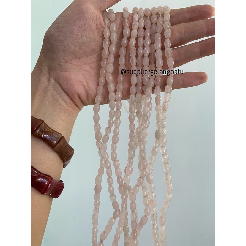 batu alam Penden tabung ROSE QUARTZ 5 x 8mm giok PINK KUARSA BENING