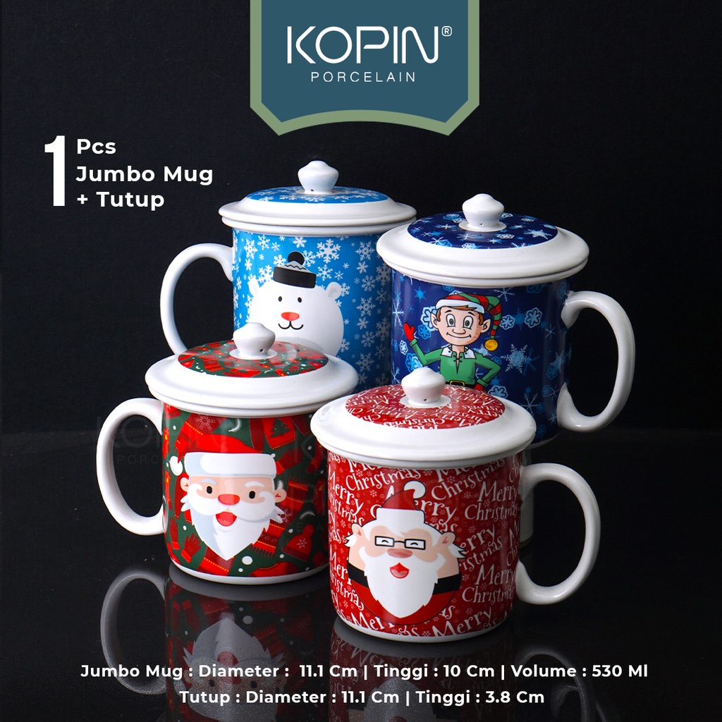 Gelas Jumbo Keramik Porelain Design Christmas Volume 530 ML | KOPIN