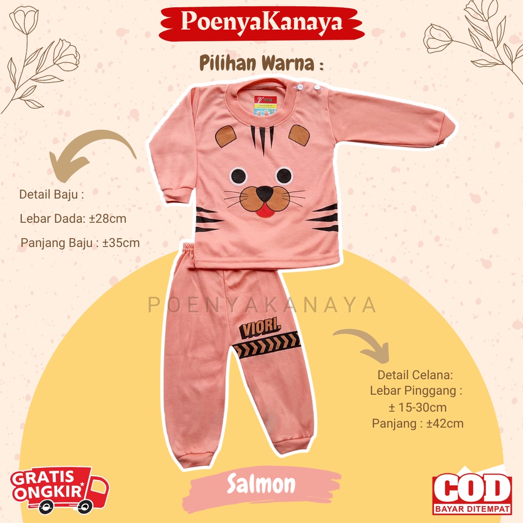 Setelan Baju Bayi Piyama Bayi Panjang KUCING WARNA Viori Size 6-18 Bulan SPY31