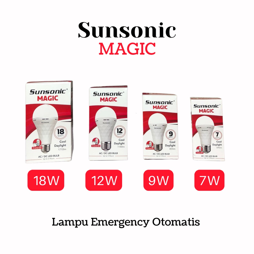 Sunsonic Magic Emergency Rechargeable Lamp 7W / 9W / 12W / 18W Lampu Emergency Otomatis