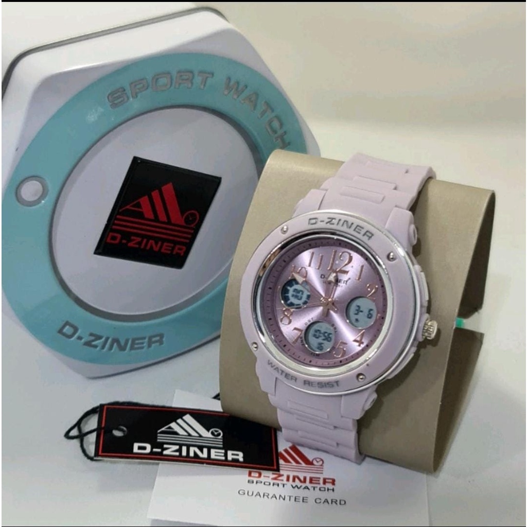 JAM TANGAN WANITA DZINER 8273 DIGITAL ANALOG DUAL TIME STRAP RUBBER ORIGINAL ANTI AIR - JAM TANGAN D-ZINER BABY-G BGA-150PG-2B1DR JAM TANGAN BABY G BGA 150 SPORTY