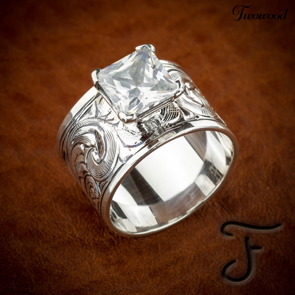 Cincin Jari Bahan Cubic Zirconia Gaya Vintage Untuk Unisex