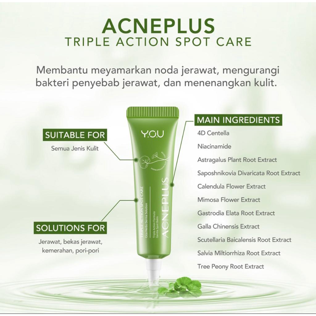 YOU Acne Plus Cica Herbs Derma Solution | ACNEPLUS Toner Spot Care Serum Moisturizer BPOM