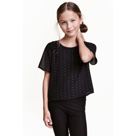 HnM black studded layered short sleeve blouse