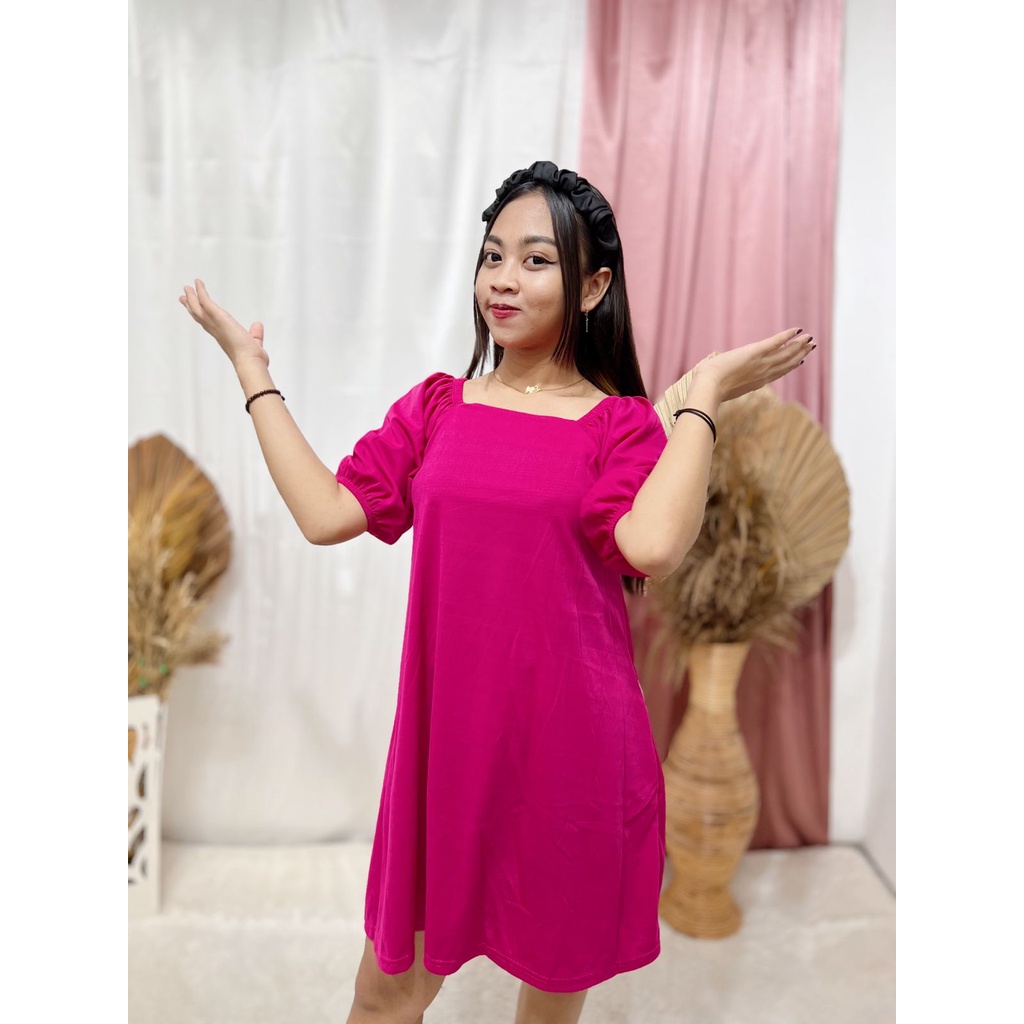 HS - DELIVIA DRESS WANITA CREPE / DRESS TERUSAN WANITA LENGAN PUFF