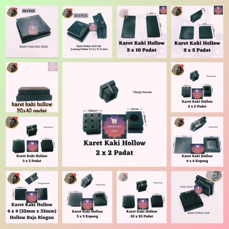 Karet Kaki Hollow Kaki Meja Kursi Rak Besi Pipa Besi Hollo 2x2, 3x3, 4x4 5x5 4x6 Padat / Kopong