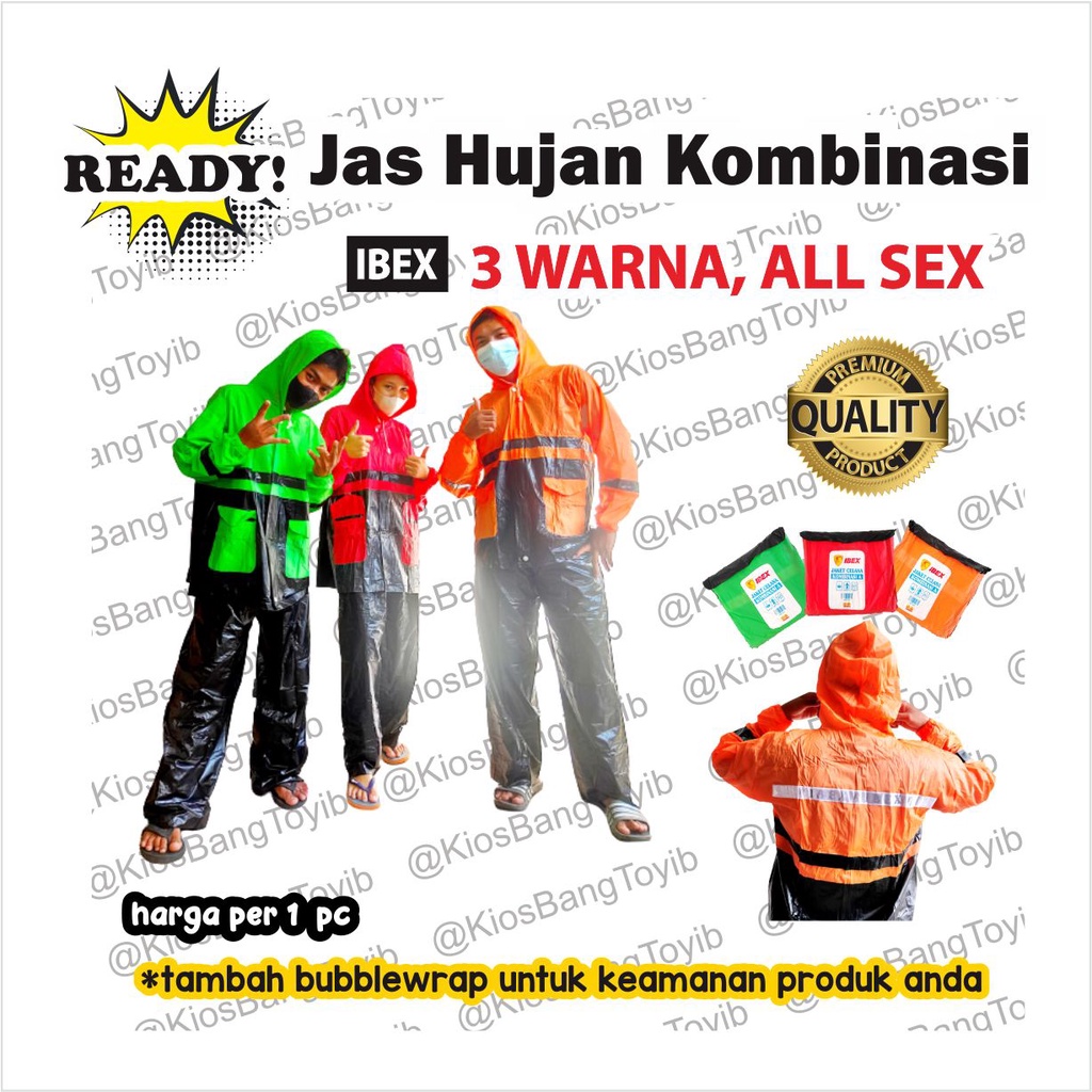 Setelan Jas Hujan Baju Jaket Celana Kombinasi Big Size 3 Warna |IBEX