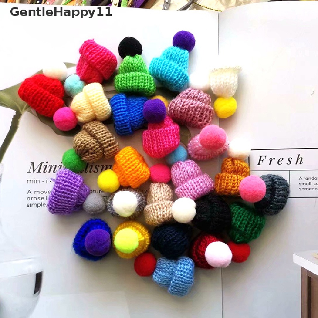 Gentlehappy 10Pcs / Set Topi Kupluk / Beanie Rajut Bahan Wol Ukuran 3.5CM Untuk Aksesoris Boneka