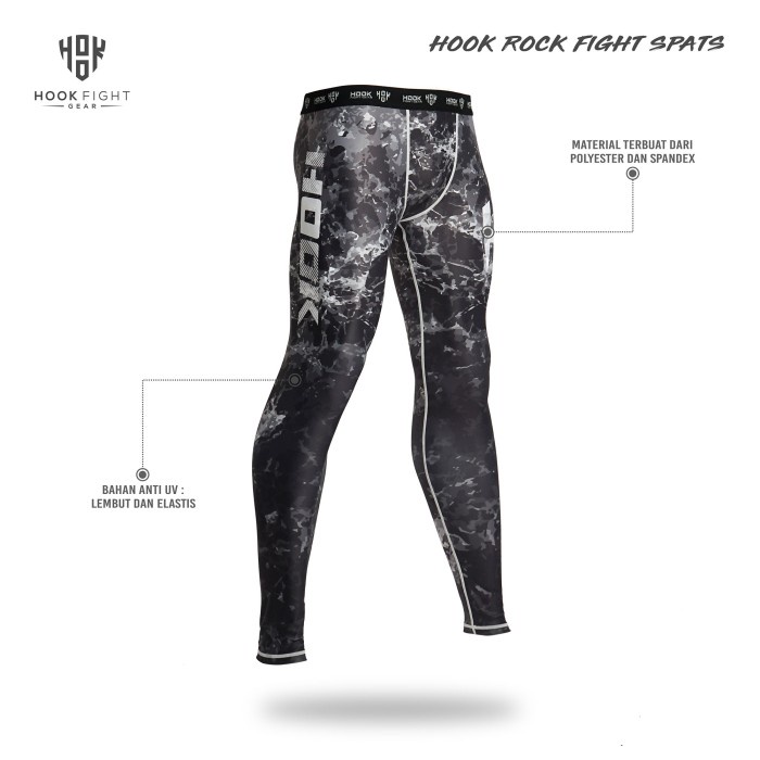 Celana Legging MMA BJJ Compression Pants Fight Spats Hook Rock - L