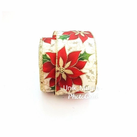 

Pita Natal Warna Cream Motif Poinsetia Merah Ber Glitter 1's