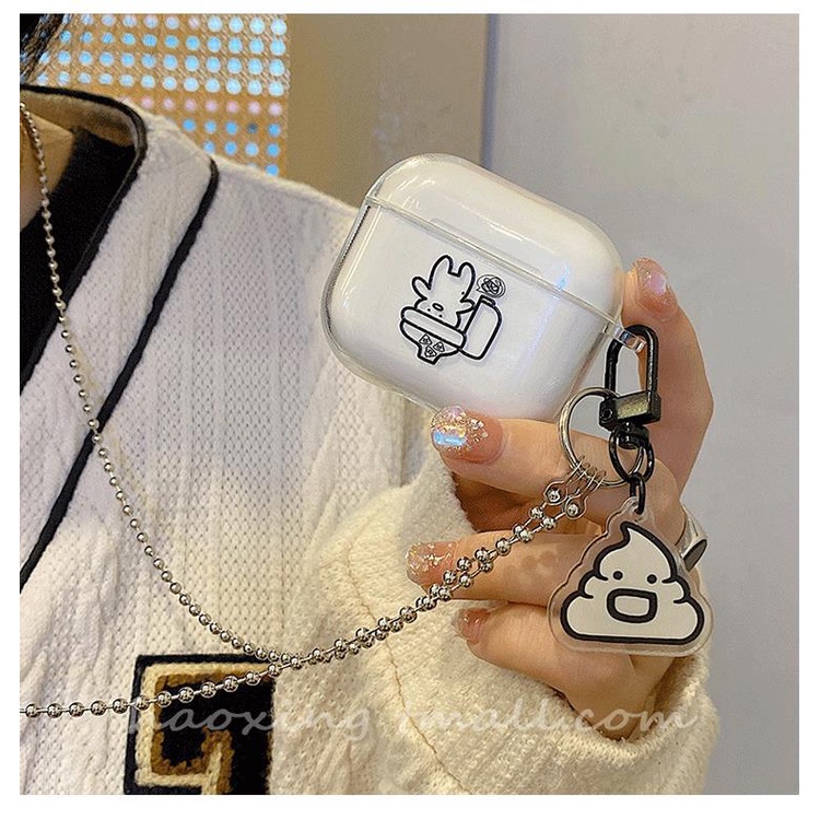 Doodle Earphone Case Bluetooth Pelindung Lembut TPU Transparan Dengan Liontin Untuk Airpods1 2 3 PRO 2 Airpods3 PRO2 TWS