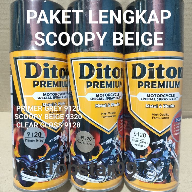 Pilok Cat Diton Premium Paket Lengkap 3 Kaleng Scoopy Beige 9320 Beige Primer Grey 9120 Clear Gloss 9128 400cc Pilox Paketan Cat Semprot Special Spray Paint