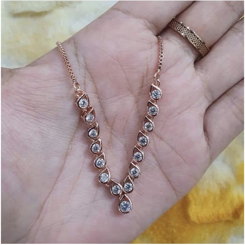 Kalung Titanium Berlian Medan Eropa Tura Lapis Emas Premium Diamond Swarovski