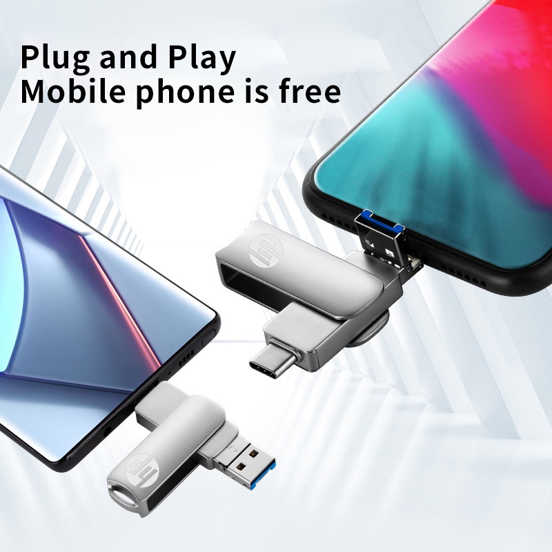 Hp 3.0 Flashdisk USB 4 In 1 OTG 512GB Bahan Metal Anti Air Untuk Smartphone