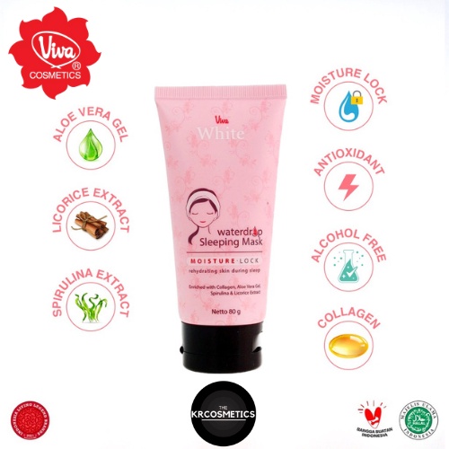 Viva White Waterdrop Sleeping Mask with Collagen, Aloe Vera Gel, Extract Spirulina &amp; Licorice - 80gr