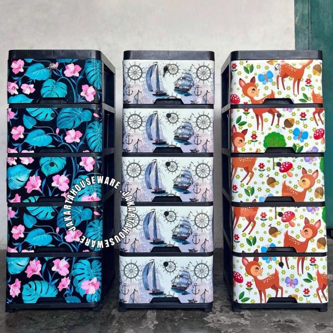 

Lemari pakaian laci plastik susun 5 Milaci stock ready