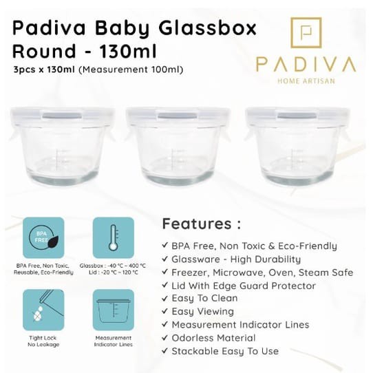 Padiva Baby Glassbox Round/Square - Wadah Kaca MPASI