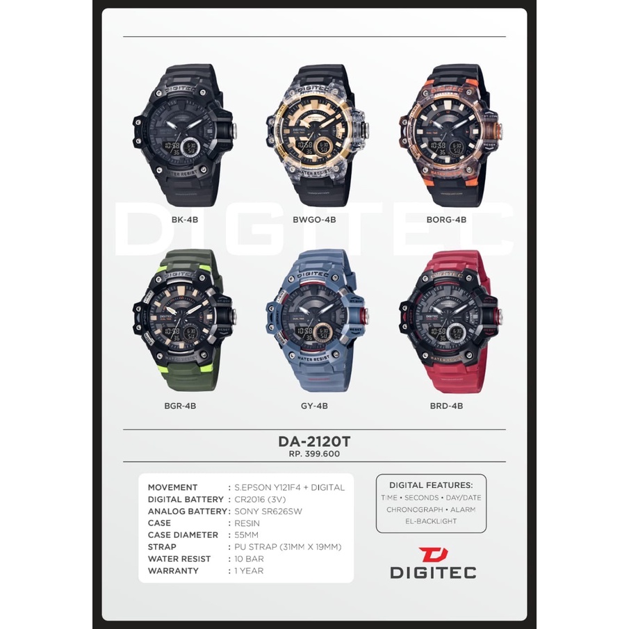 BISA COD ! FREE BOX ORIGINAL jam tangan digital pria cowok DIGITEC 2120 garansi original waterproof murah meriah FREE BATERAI TAMBAHAN