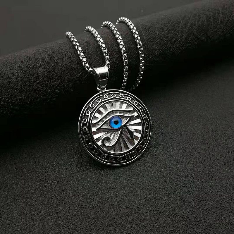 Kalung Liontin Mata Biru Horus Lapis Silver Gaya Vintage Hip Hop Untuk Pria