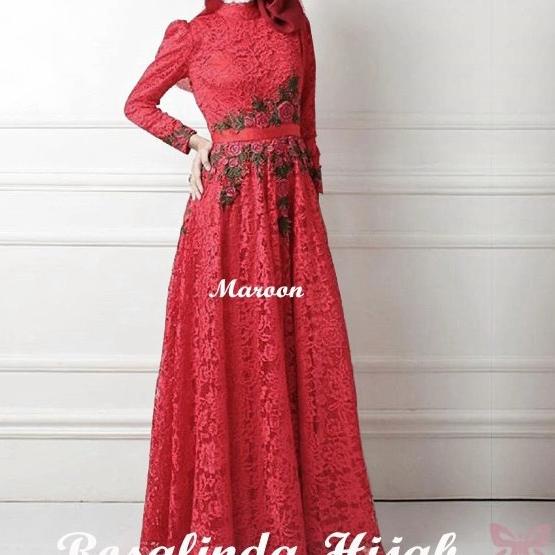 GAMIS LEBARAN 2017 / BAJU PESTA MUSLIMAH / GAMIS BROKAT TERBARU - Maroon