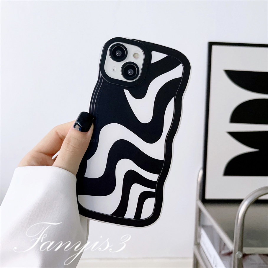 Redmi 12C A1 10C 10A 10 9 9A 9C 9T Note 11 Pro+ 11s 11 10s 10 9s 9 8 Pro Poco X4Pro X3 Pro X3NFC M4 Mi 11 Lite 10TPro Black And White Stripes Wave Frame Phone Case TPU Soft Cover