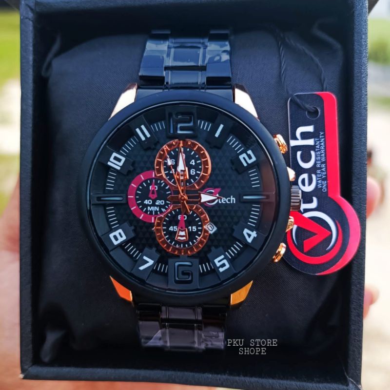 Jam Tangan pria Rantai stainless Steel V Tech Tanggal Aktif | Jam Tangan Pria Anti Air Terbaru Analog Quart Water Resistance Free Box Jam Tangan Kasual Pria Sporty Tahan Air  Fitur Tangg Aktif Strap Rantai Stainlees Steel / Jam Tangan pria / Jam Tangan