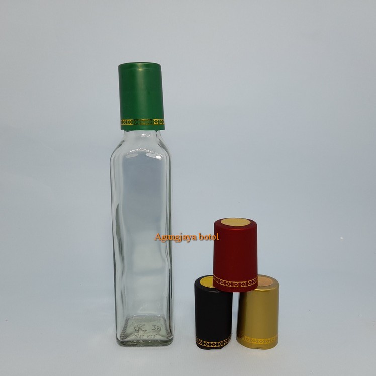 Botol Kaca Food 250 Ml Square VCO Clear Tutup Hijau Tidak Segel / Botol Kaca VCO / Botol Kaca Food /