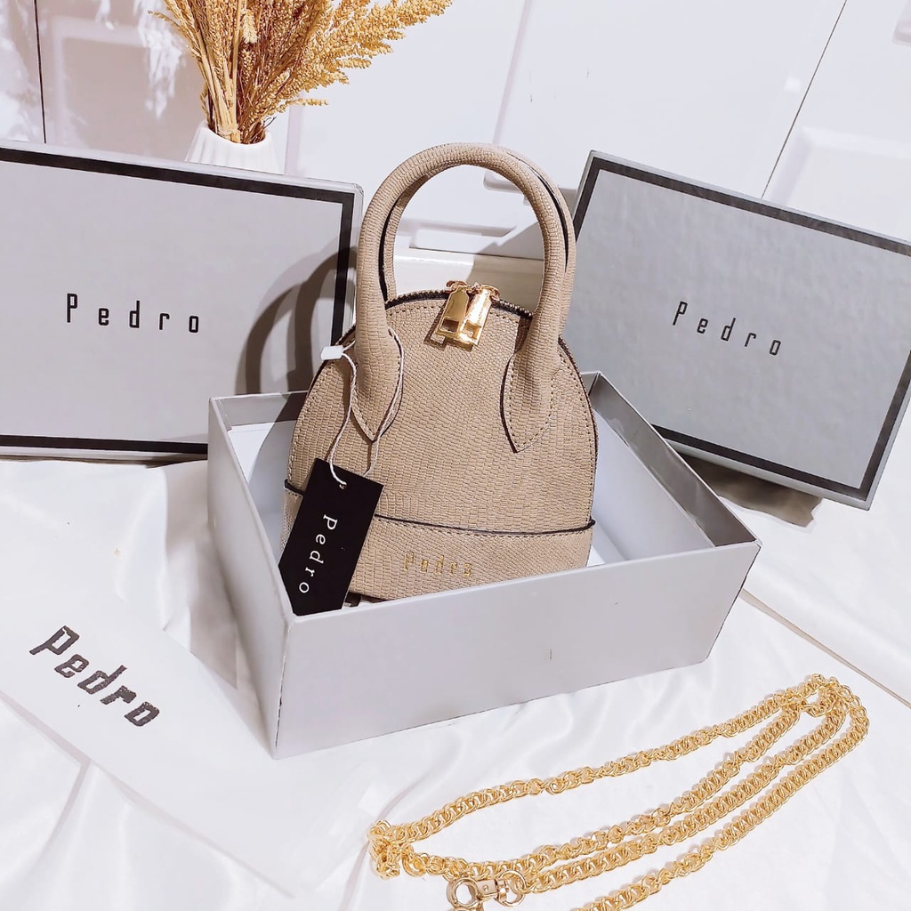 TAS SELEMPANG P*DRO MINI LIZARD IMPORT SET BOX KODE SP019 + (,BARKODE,NOSER) TALI PANJANG, FREE BOX