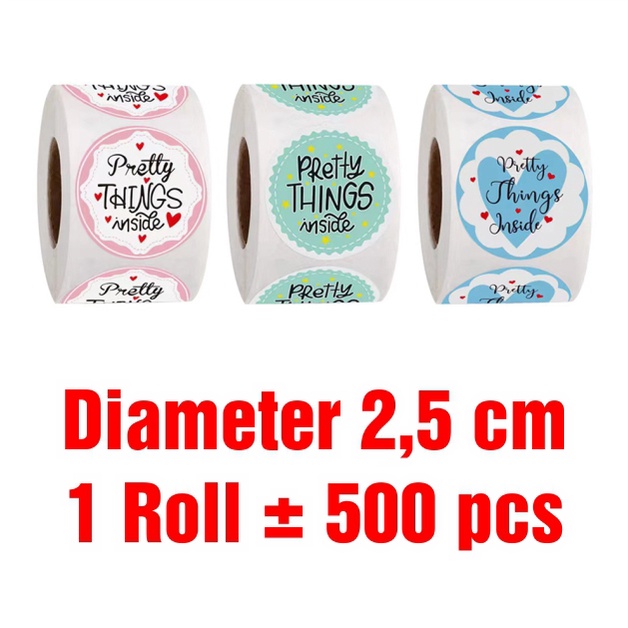

Sticker Label Pretty Things Inside Stiker Dekorasi Bundar diameter 2,5 cm (1 roll isi 500 pcs)