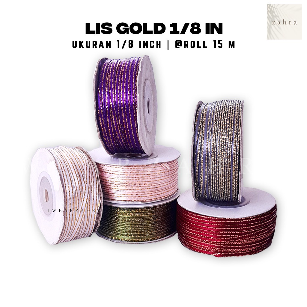 PITA SATIN LIS GOLD 1/8 INCH - Ribbon Gift Bouquet Hiasan Buket Bunga Packing Packaging Hampers Hantaran Souvenir Sovenir Hadiah Kado Giftbox Kerajinan Tangan Perlengkapan Sulam Kerajinan Tangan