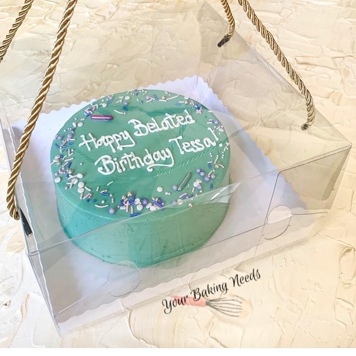 

ぴ Box Mika Kotak Transparan Handle Tali / Kotak Kue Mika Korean Cake / Dus Kue Hampers