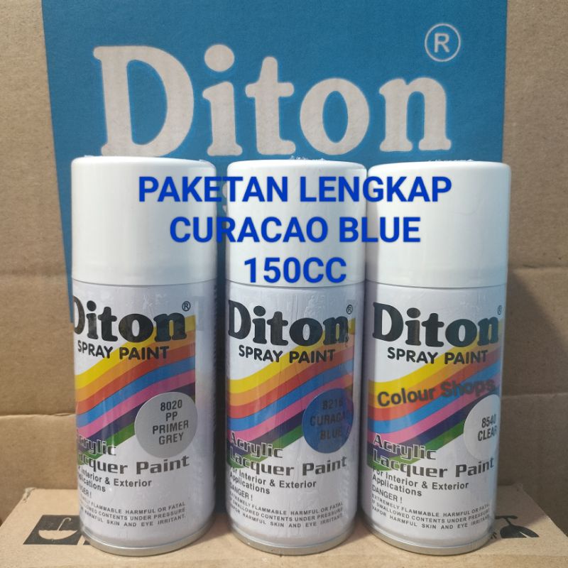Pilok Cat Diton Curacao Blue 8216 Primer Grey Epoxy 8020 Clear 8540 Paketan Biru Metalik 3 pcs 150cc Pilox Cat Semprot Diton Spray Paint