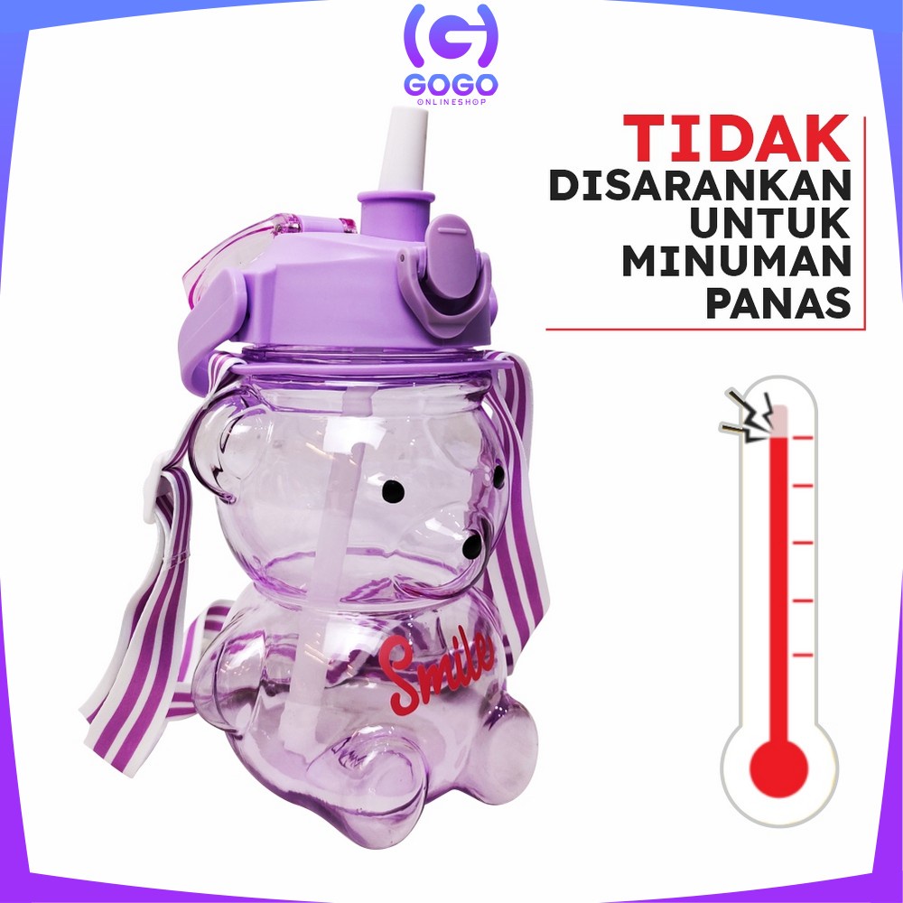 GOGO-C589 C592 Botol Minum Anak Boneka Bear Beruang 1 Liter Polos Gradasi / Tumbler Minum Anak Karakter Bear Gemoy Pelangi