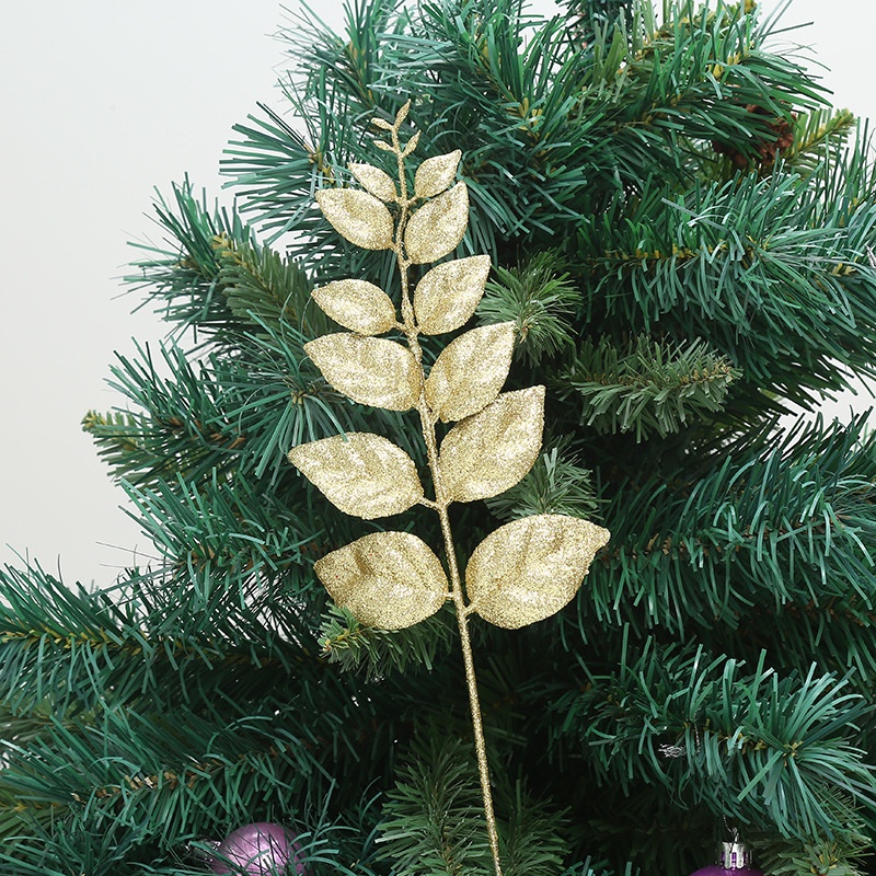 Simulasi Daun Peach Warna Emas Glitter Untuk Dekorasi Pohon Natal