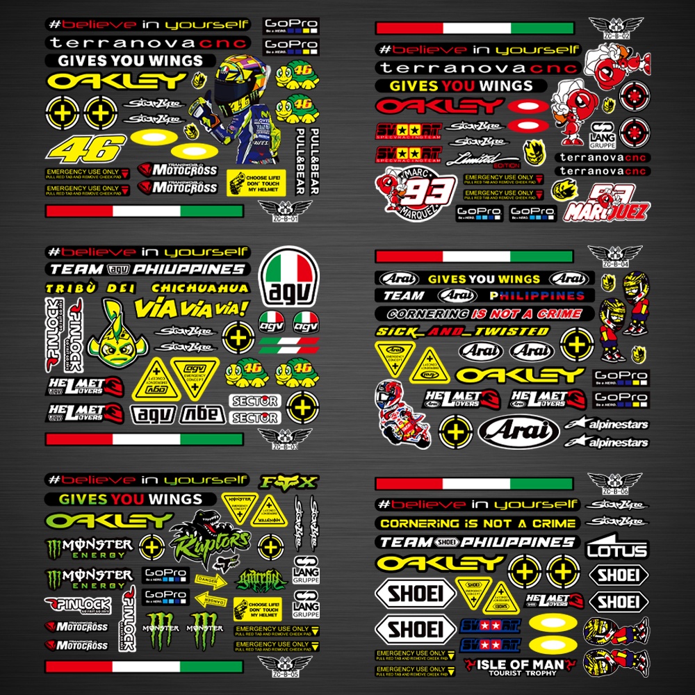 234pcs AGV #46 #93motif Moto GP Italy Sticker Evo Stiker Yamaha Motor Motor Sepeda Helemt Modifikasi Anti Air Decal Helm Cap Lensa Decals