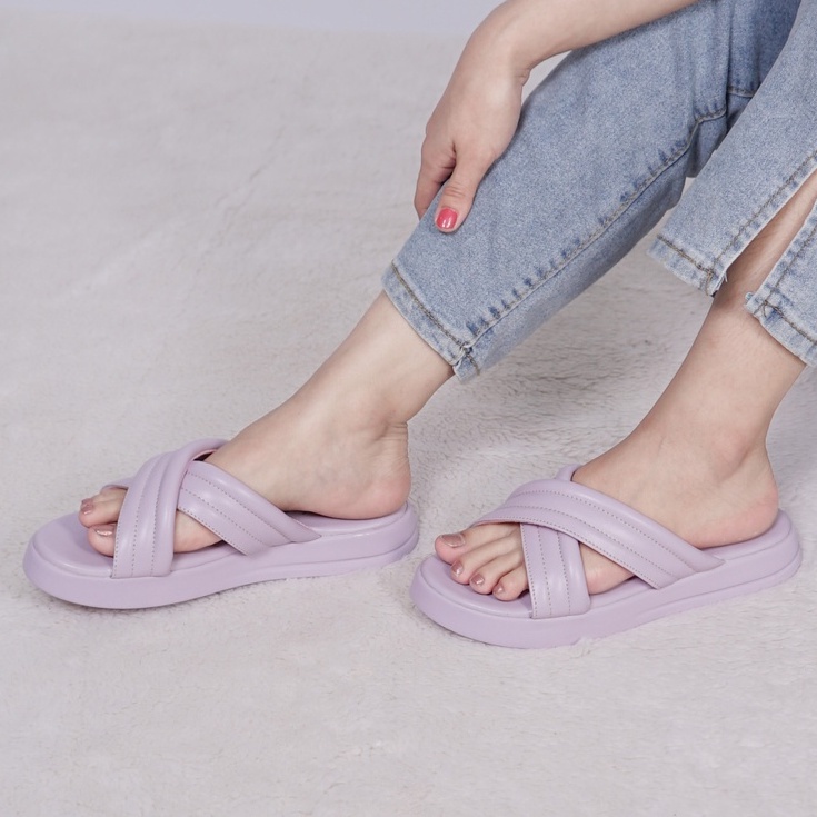 SARASARA YUK - Sandal Wanita Alas Sol Tebal Tinggi SARA SARA DORA Sendal Cewek Platform Wedges Kondangan Hak 2cm Model Silang 2 Size 36 37 38 39 40 Jalan Casual Santai Rumah Slop Warna Lilac Ungu Selop Original Kekinian Terbaru Shoes Mall Official Store