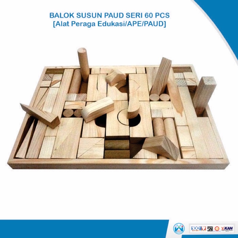 Balok Susun Paud Seri 60 pcs [Alat Peraga Edukasi Anak/APE/PAUD]