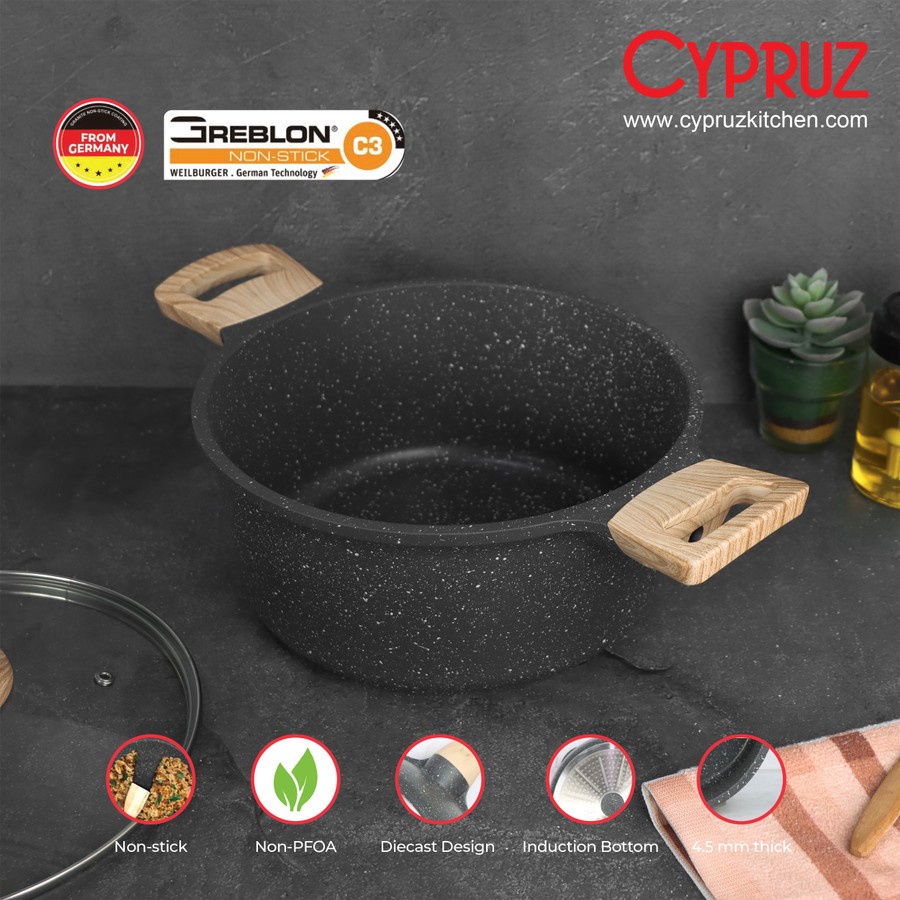 Cypruz PI-0834 Casserole Pan Panci Granite Diecast Series 24cm