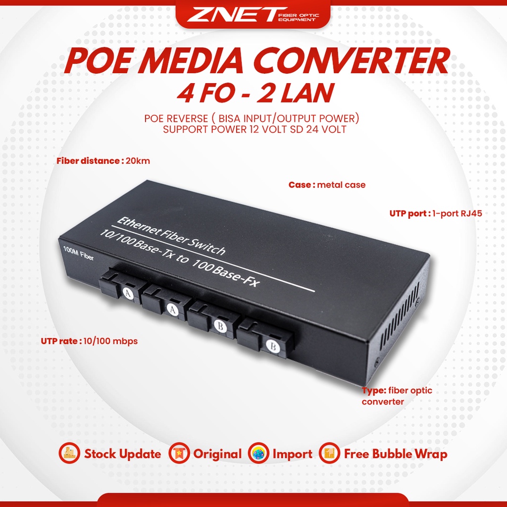 POE 4FO 2LAN Media Converter Switch Hub Fiber Optik Konverter 4 Port FO 2 LAN Ethernet 100 Mbps 4 FO