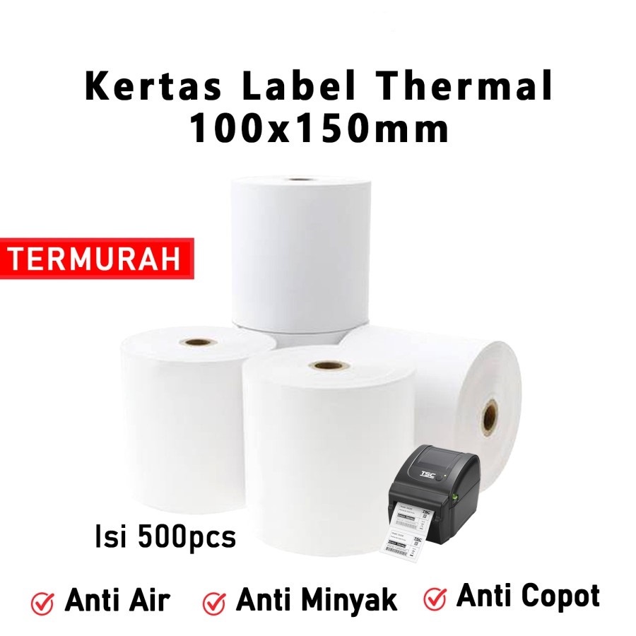 

Label Thermal 100x150 ukuran A6 isi 500 Kertas Thermal Kertas Printer