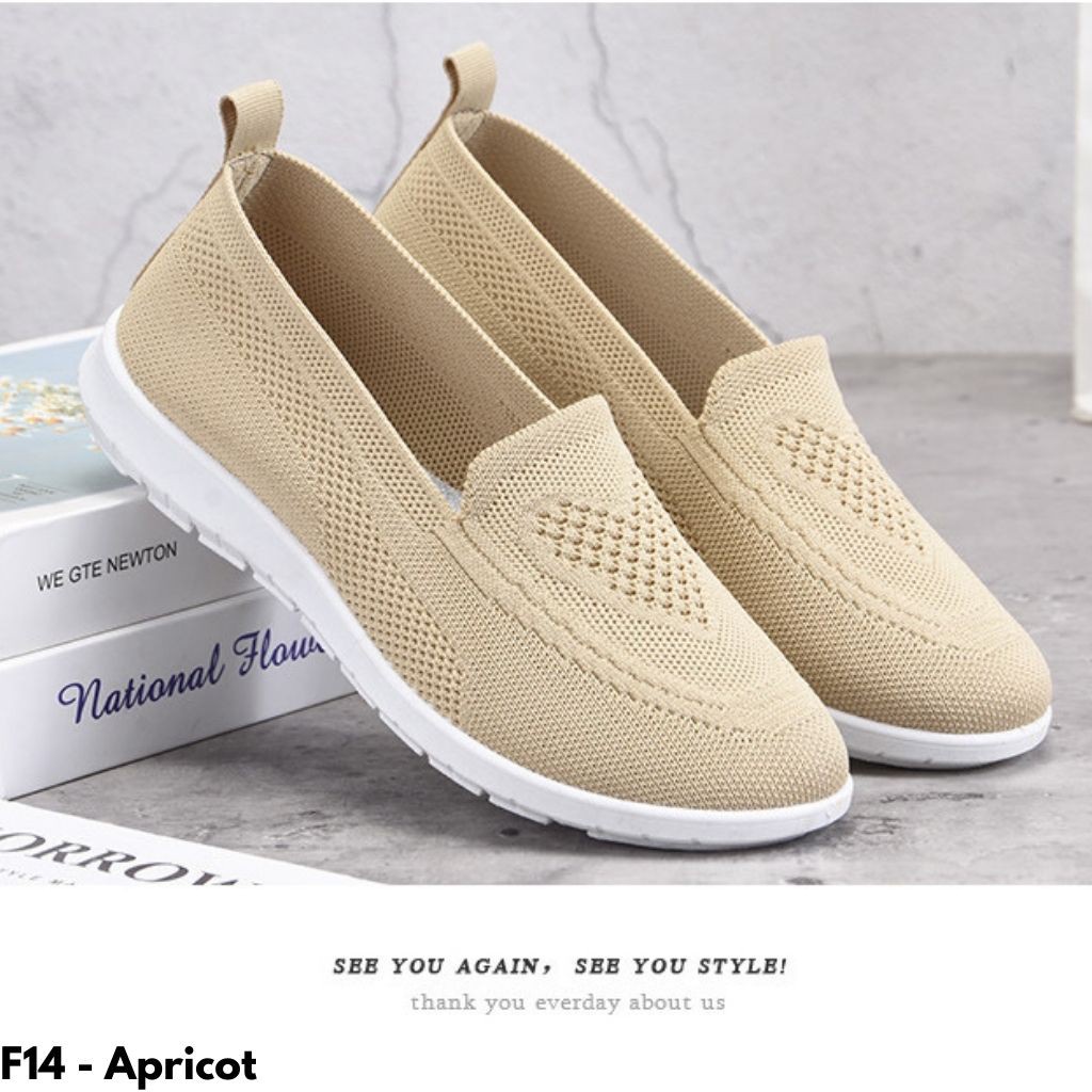 Gypsy - Sepatu Wanita Flatshoes Sneakers Rajut Kanvas Tanpa Tali Import - Olahraga Hangout Kerja Casual XF14