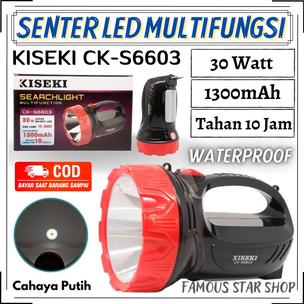 Kiseki Senter led jumbo CK S6603 30w baterai lhitium 1300mAh super terang tahan lama hingga 10jam | Senter jumbo multifungsi KISEKI-CK-S6603 Cahaya Putih Bisa Lampu Meja | FMS