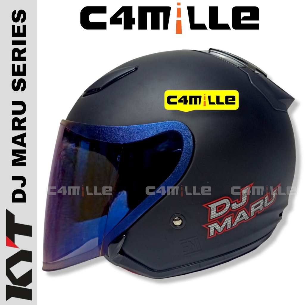 PAKET GANTENG HELM KYT DJ MARU SOLID BLACK DOFF HALF FACE