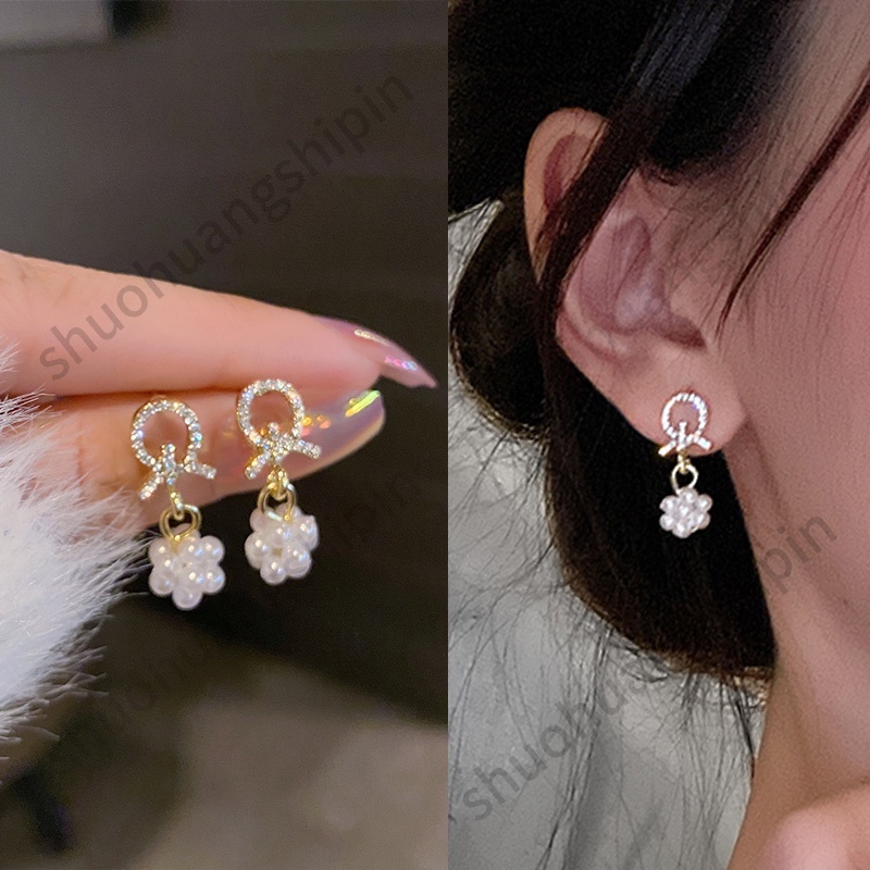 Anting Tusuk Gantung Desain Pitamutiaraberlian Imitasi Gaya Jepangkoreasimpleelegan Untuk Wanita